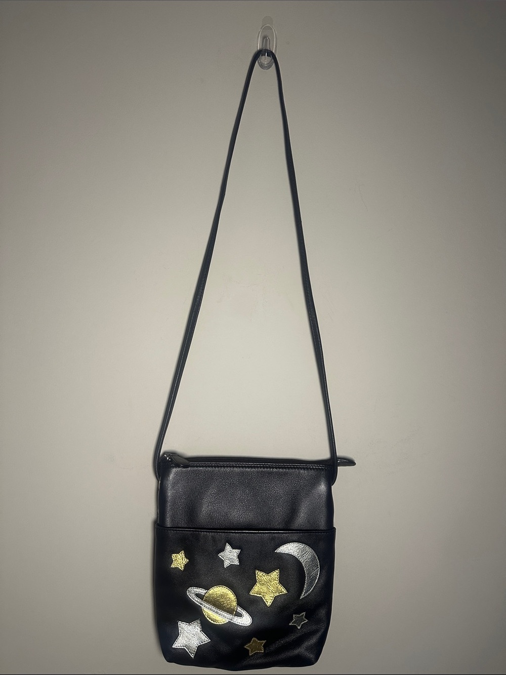 ili New York Black Crossbody Bag Celestial Metallic Stars & Moon
